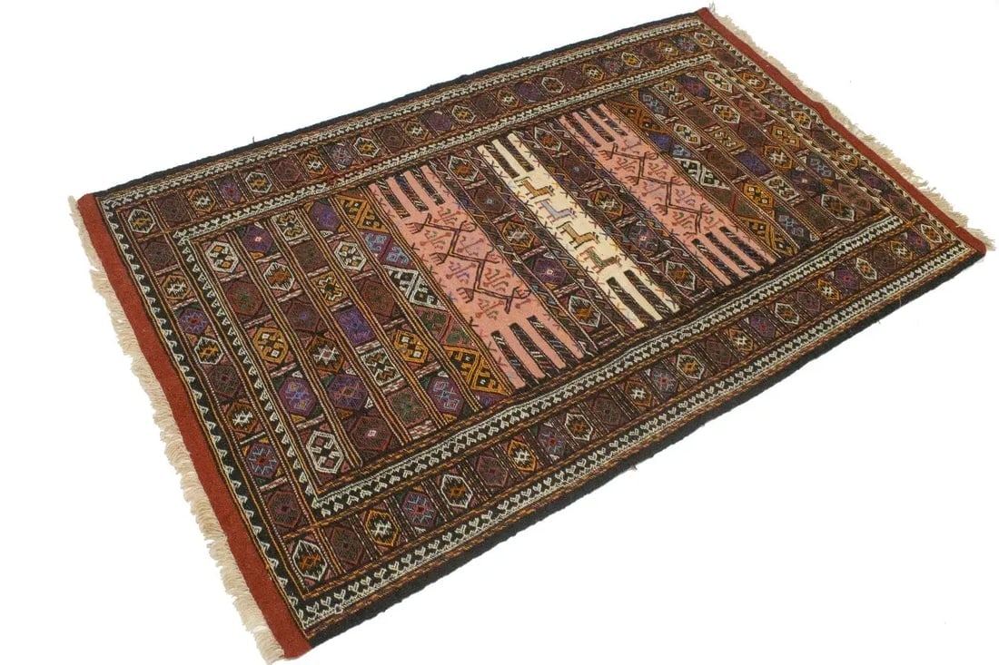 Charcoal Pink Tribal 3X6 Sumak Herati Persian Rug - 4