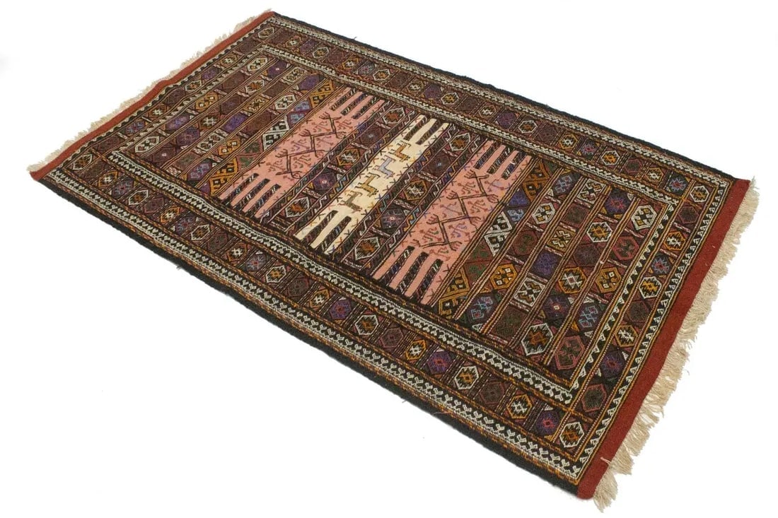Charcoal Pink Tribal 3X6 Sumak Herati Persian Rug - 5