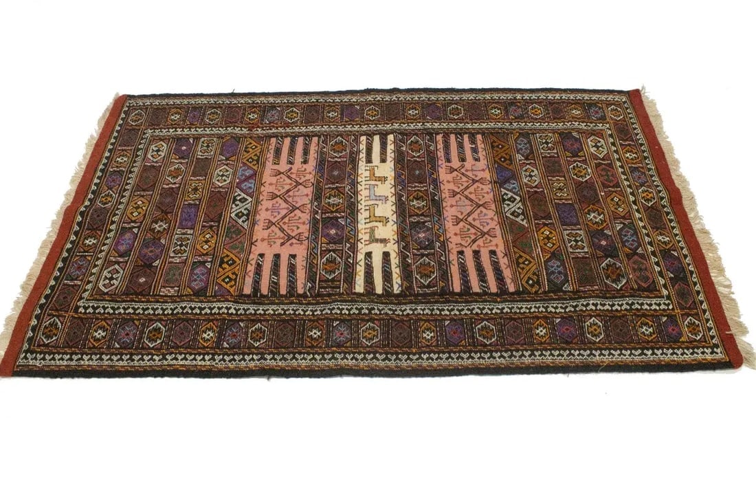 Charcoal Pink Tribal 3X6 Sumak Herati Persian Rug - 6