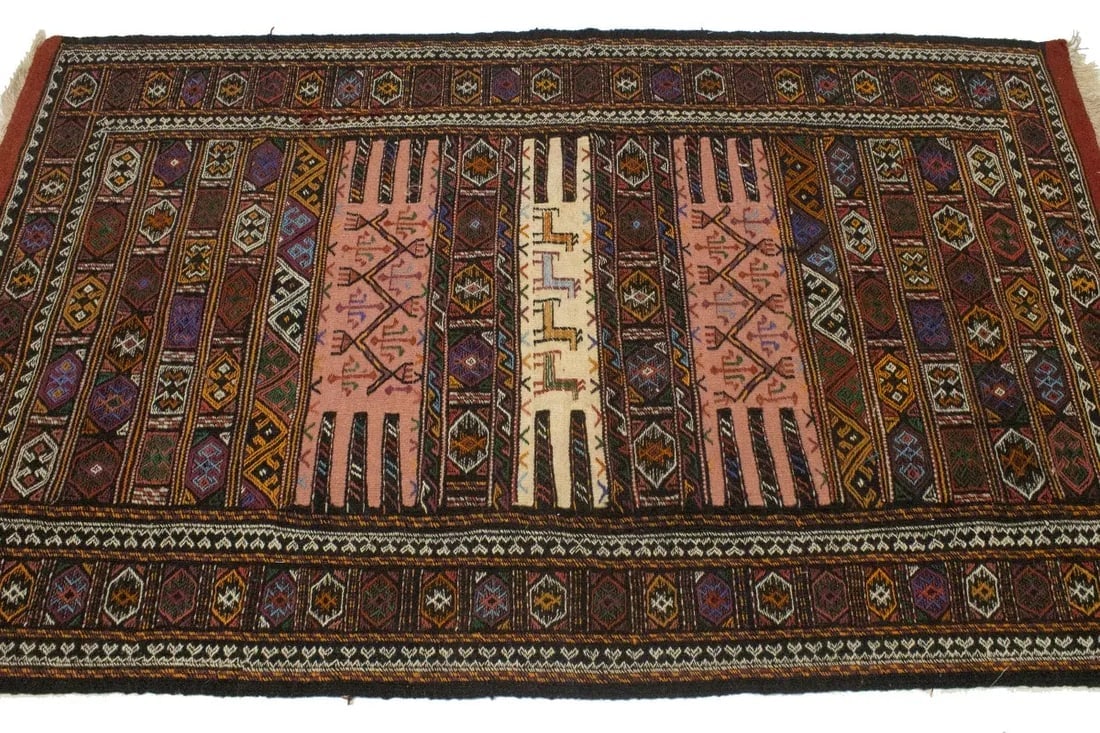 Charcoal Pink Tribal 3X6 Sumak Herati Persian Rug - 7