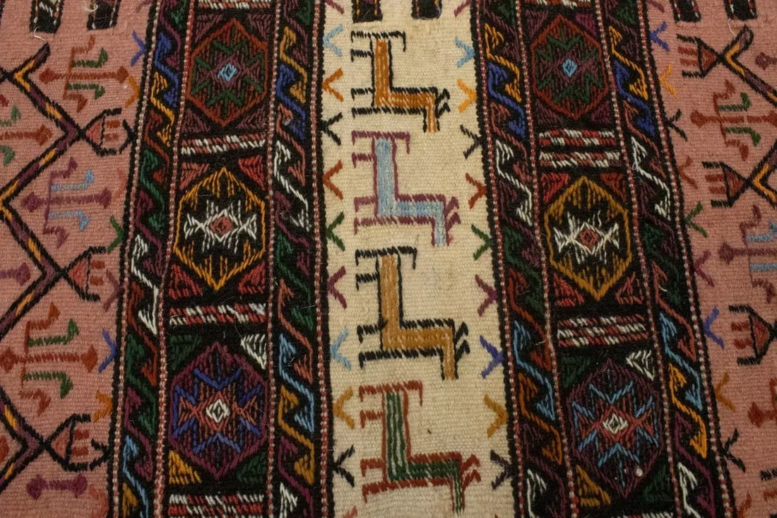 Charcoal Pink Tribal 3X6 Sumak Herati Persian Rug - 8