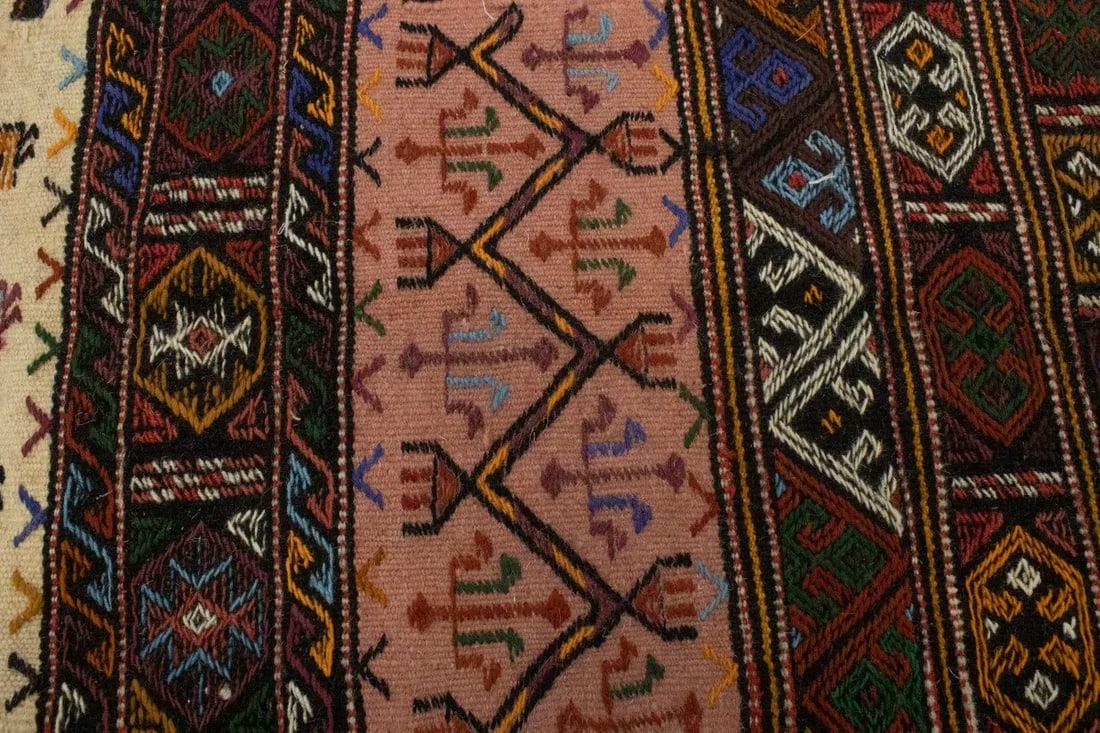 Charcoal Pink Tribal 3X6 Sumak Herati Persian Rug - 9
