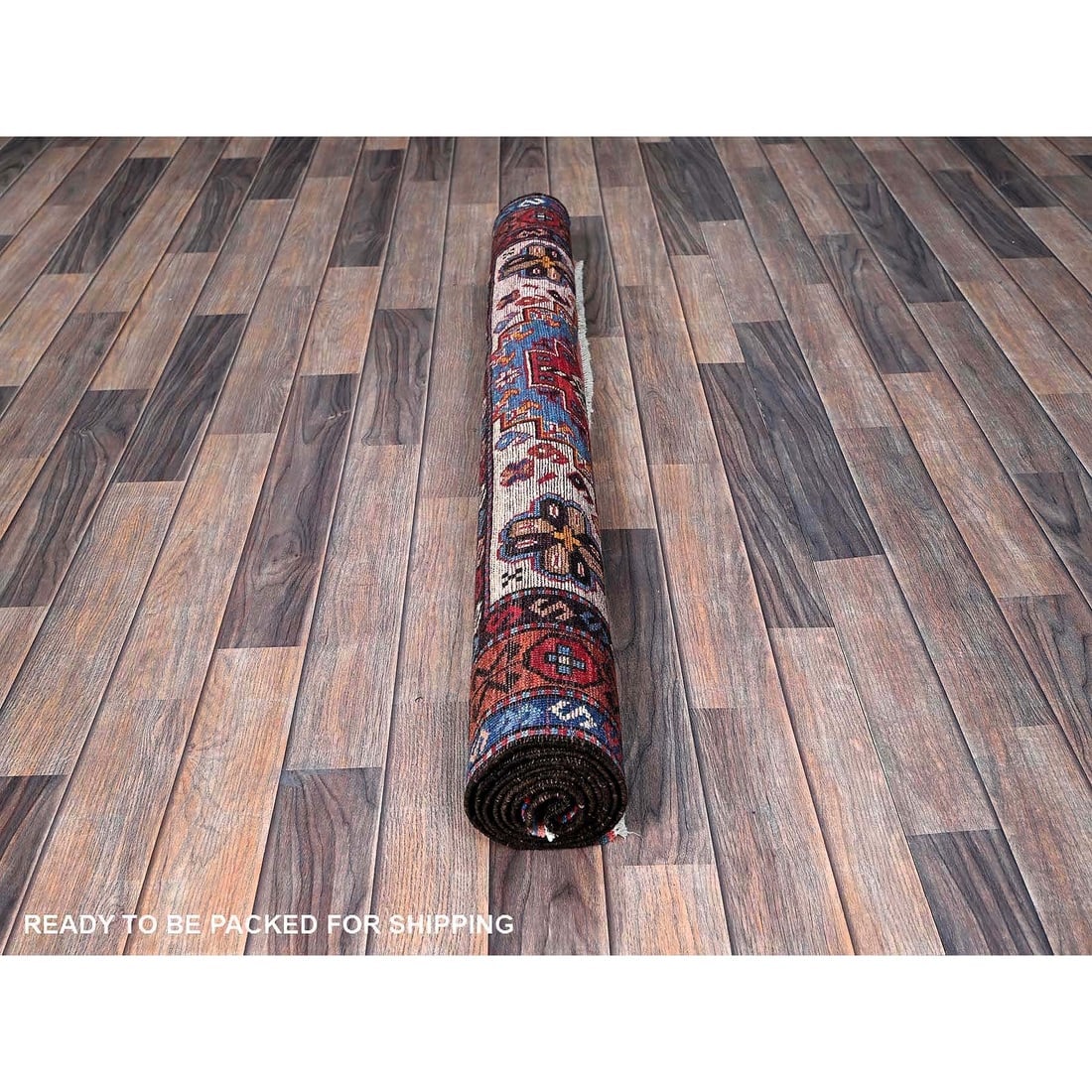 Blue Afghan Ersari with Caucasian Design Revival Hand Knotted Wool Rug - 5