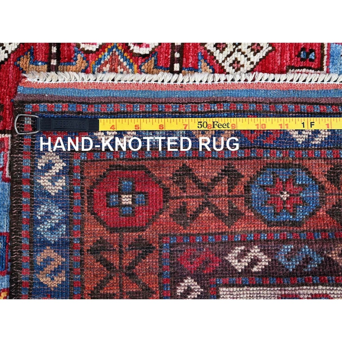 Blue Afghan Ersari with Caucasian Design Revival Hand Knotted Wool Rug - 7