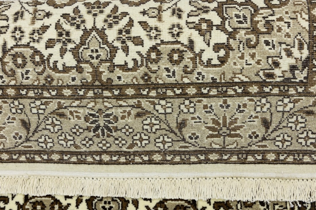 Cream Brown Floral 3X3 Kirman Oriental Square Rug - 16