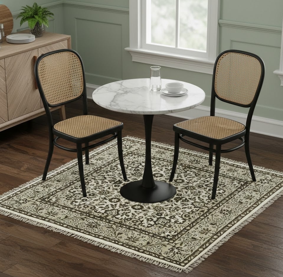 Cream Brown Floral 3X3 Kirman Oriental Square Rug - 2