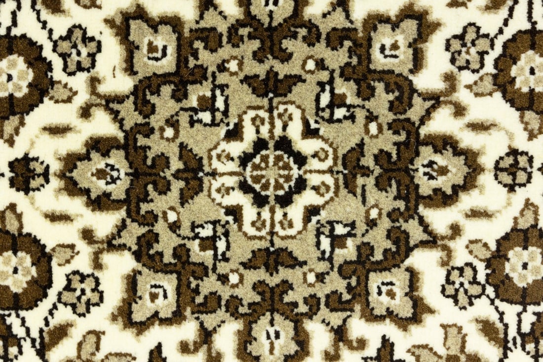 Cream Brown Floral 3X3 Kirman Oriental Square Rug - 9