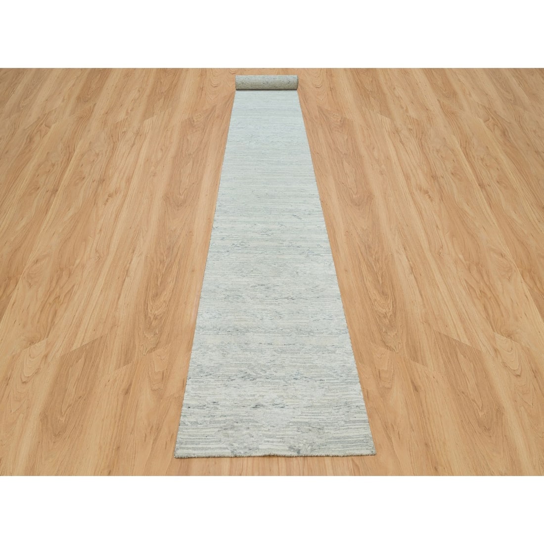 Gray, Modern Design, Hand Spun Undyed Natural Wool, Hand Knotted Rug - 2