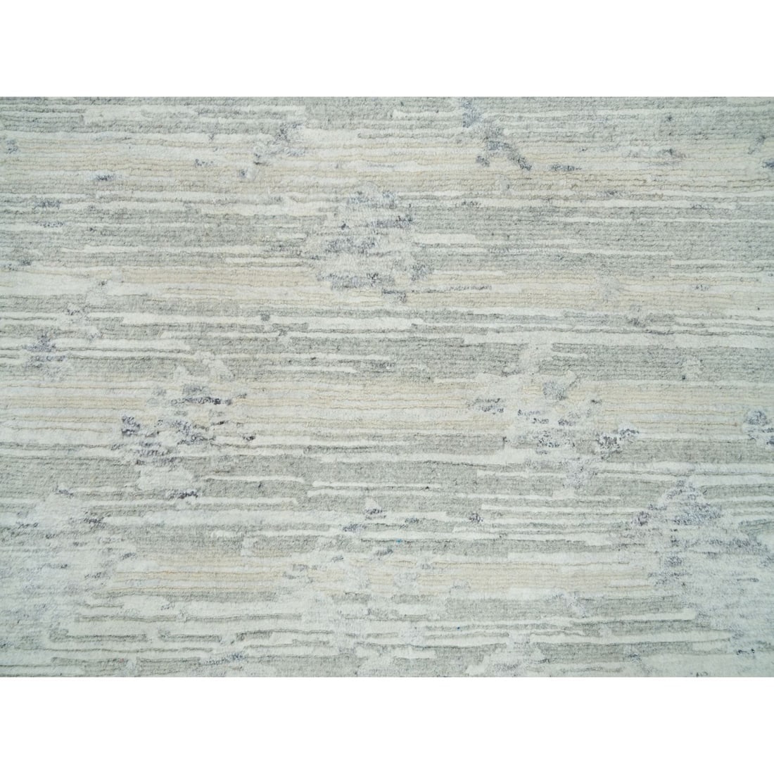 Gray, Modern Design, Hand Spun Undyed Natural Wool, Hand Knotted Rug - 5