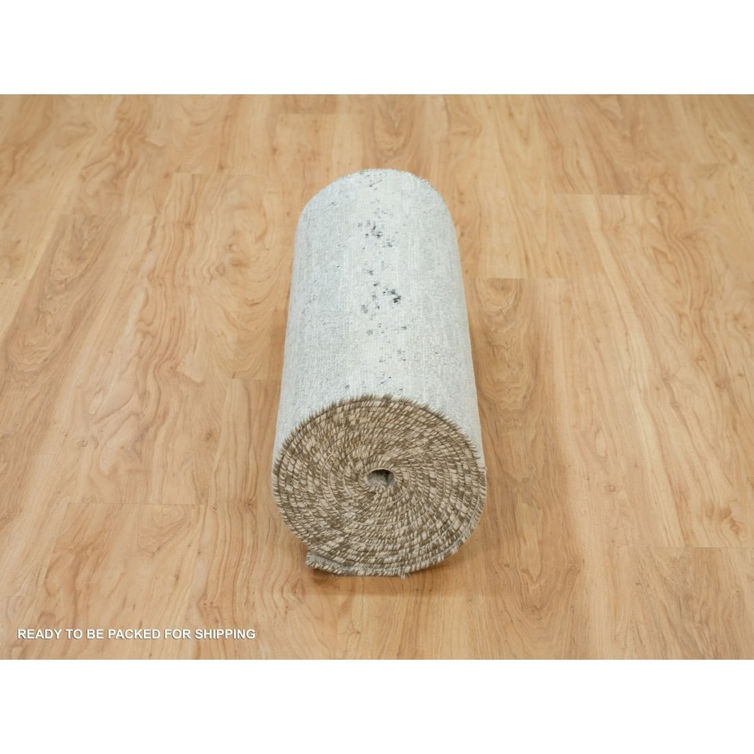 Gray, Modern Design, Hand Spun Undyed Natural Wool, Hand Knotted Rug - 6