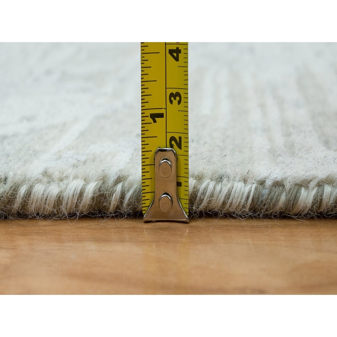 Gray, Modern Design, Hand Spun Undyed Natural Wool, Hand Knotted Rug - 7