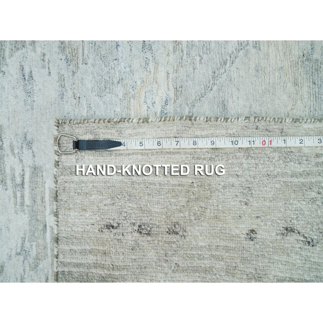 Gray, Modern Design, Hand Spun Undyed Natural Wool, Hand Knotted Rug - 8