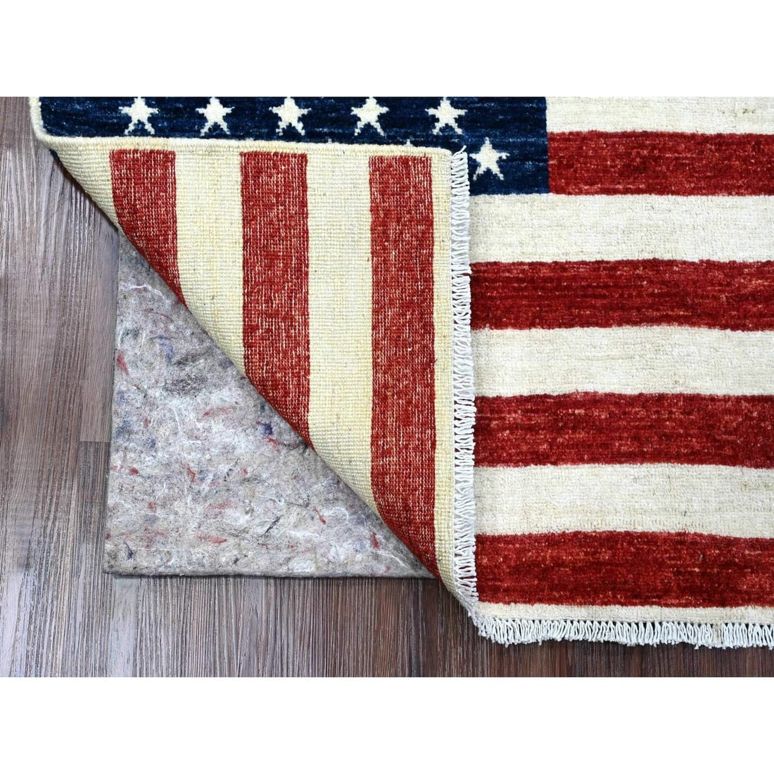 Old Glory Red Wall Hanging American Flag Hand Knotted Soft Wool Rug - 2