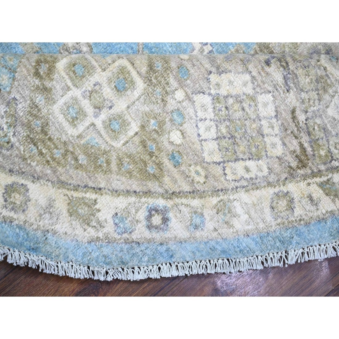 Blue Mahal Design Hand Knotted Pure Wool Round Oriental Rug - 6