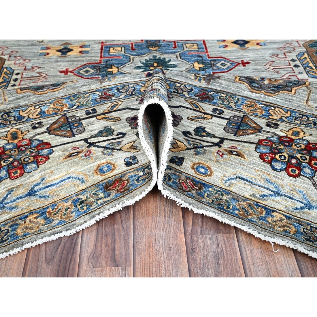 Gray Super Wool Kazak Medallions Pattern Hand Knotted Oriental Rug - 5
