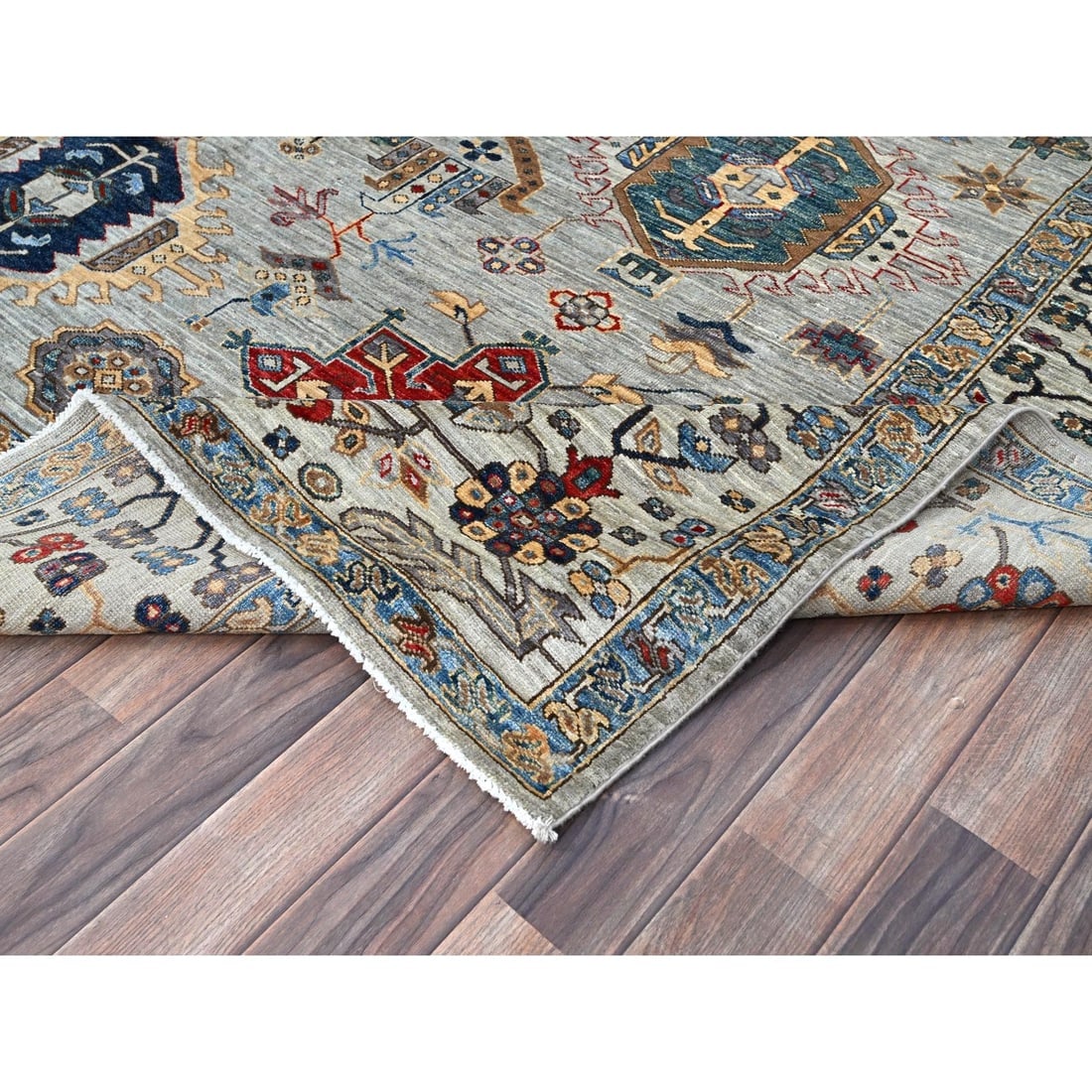 Gray Super Wool Kazak Medallions Pattern Hand Knotted Oriental Rug - 6