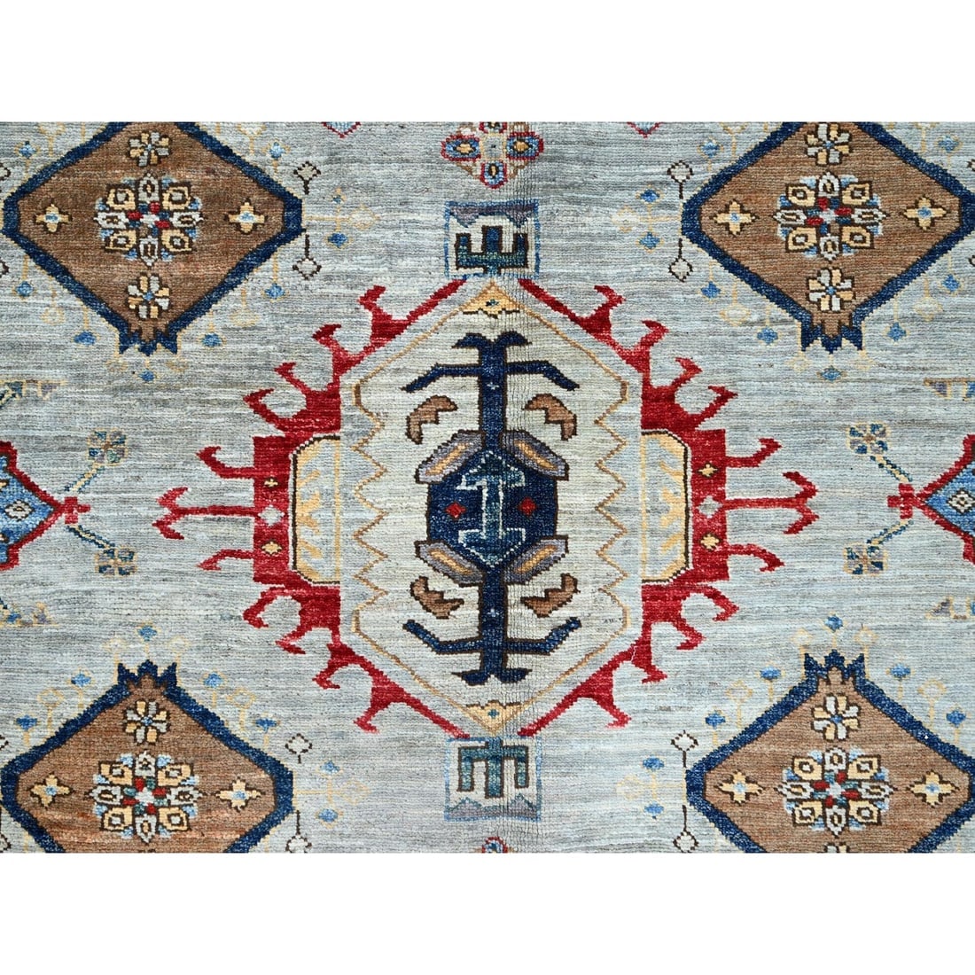Gray Super Wool Kazak Medallions Pattern Hand Knotted Oriental Rug - 8