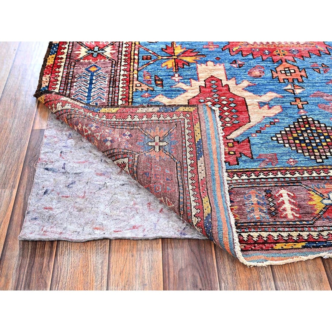 Maya Blue Afghan Ersari Caucasian Design Revival Hand Knotted Wool Rug - 3