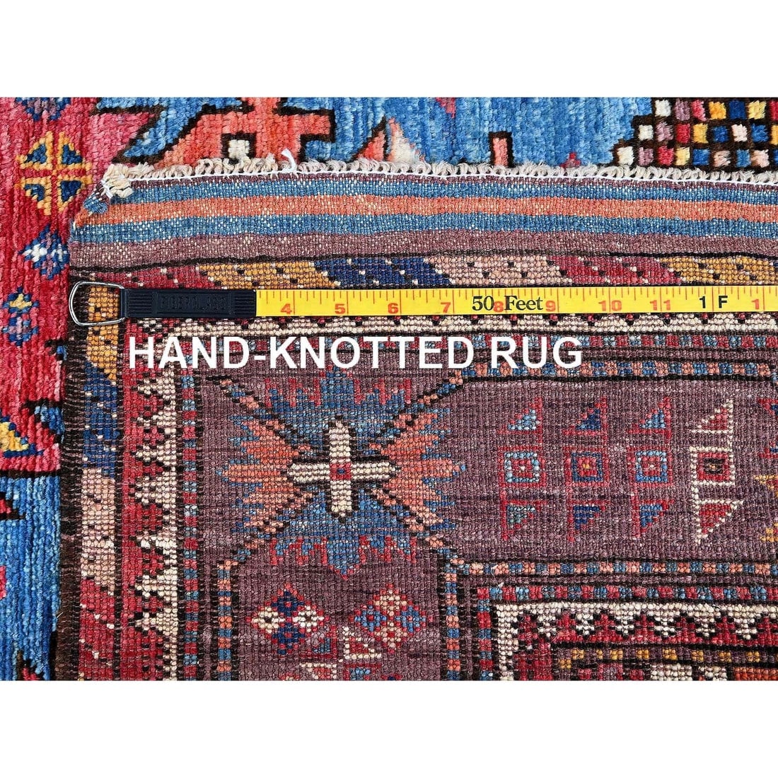 Maya Blue Afghan Ersari Caucasian Design Revival Hand Knotted Wool Rug - 7