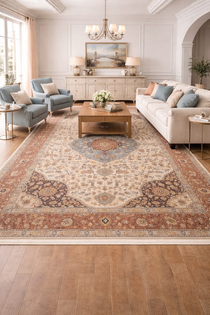 Beige Floral 10X14 Rare Heriz Serapi Oriental Rug - 3