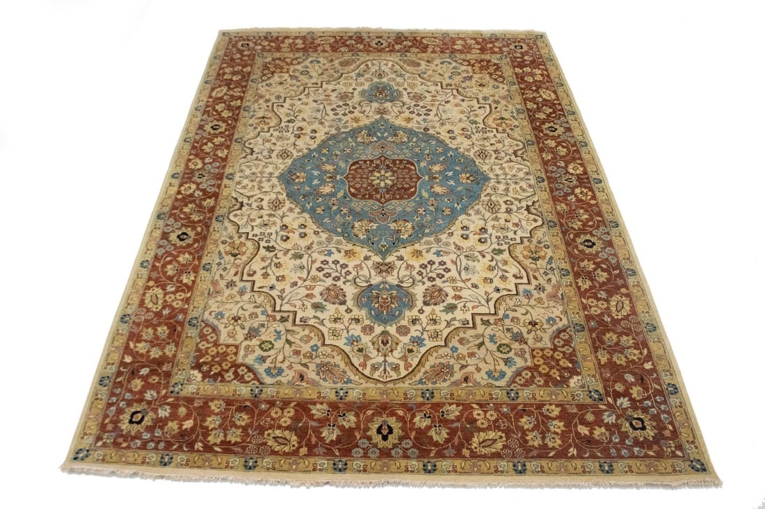 Beige Floral 10X14 Rare Heriz Serapi Oriental Rug - 4