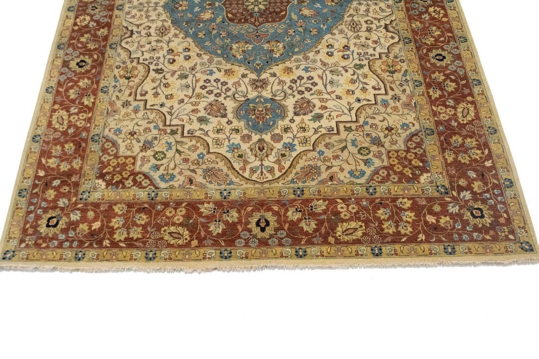 Beige Floral 10X14 Rare Heriz Serapi Oriental Rug - 7