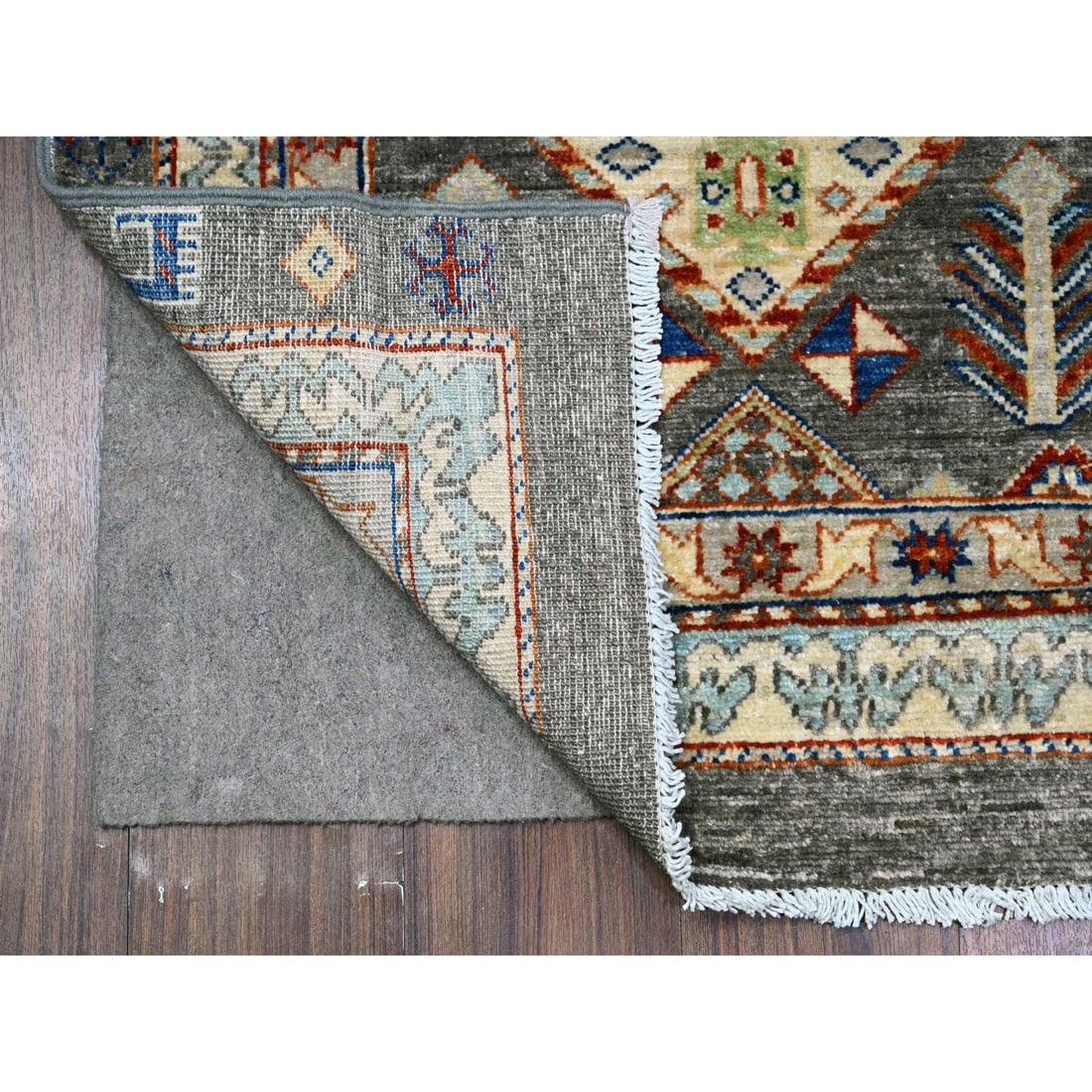 Zombie Gray Fine Aryana Vegetable Dyes Shiny Wool Runner Oriental Rug - 2