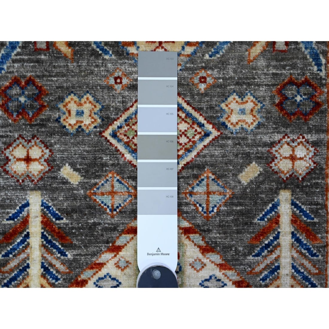 Zombie Gray Fine Aryana Vegetable Dyes Shiny Wool Runner Oriental Rug - 3