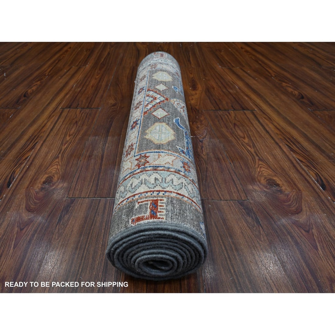 Zombie Gray Fine Aryana Vegetable Dyes Shiny Wool Runner Oriental Rug - 4