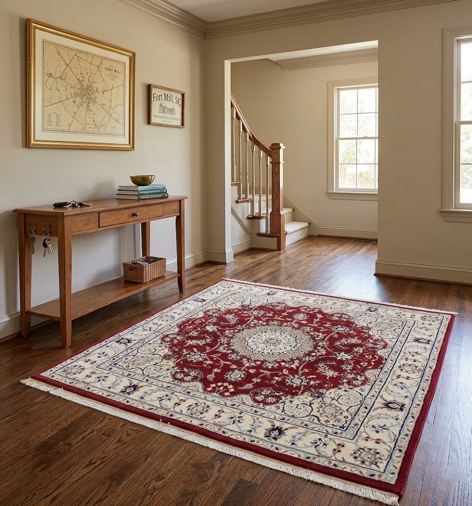 Red Floral 4X4 Indo-Nain Oriental Square Rug - 2