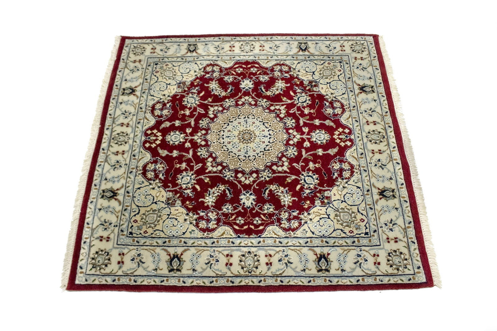 Red Floral 4X4 Indo-Nain Oriental Square Rug - 5