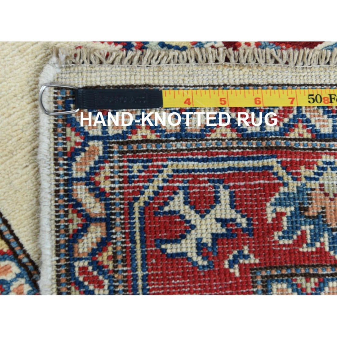 Ivory Geometric Design Special Kazak Hand Knotted Wool Oriental Rug - 7