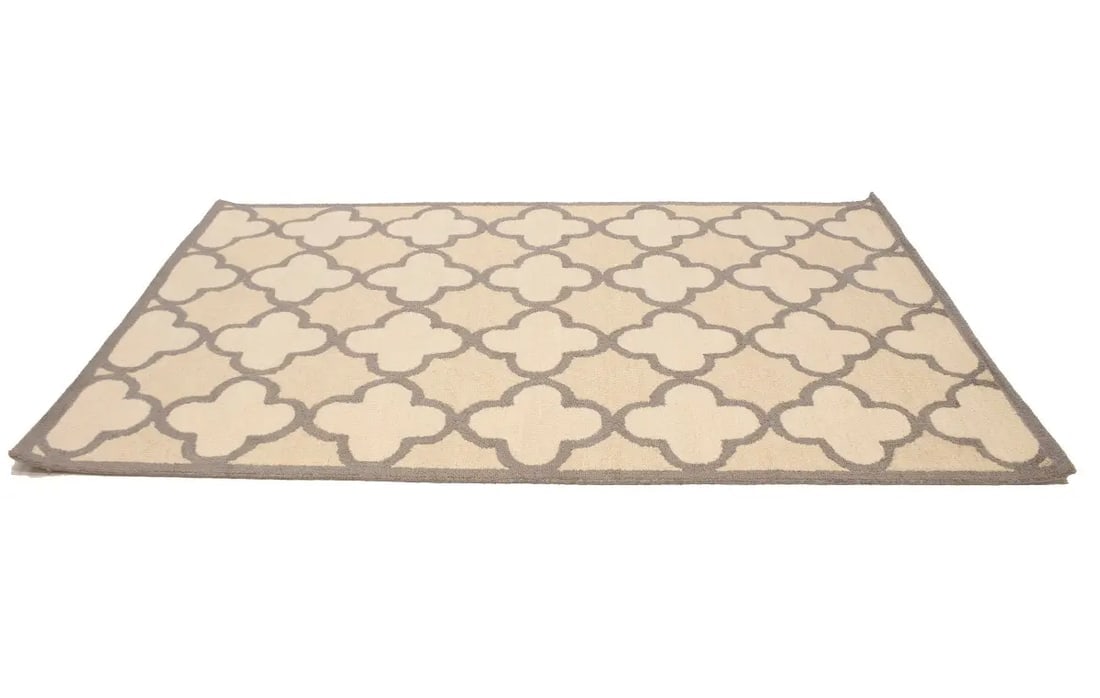 Cream and Tan Trellis 5X8 Hand-Tufted Modern Rug - 5