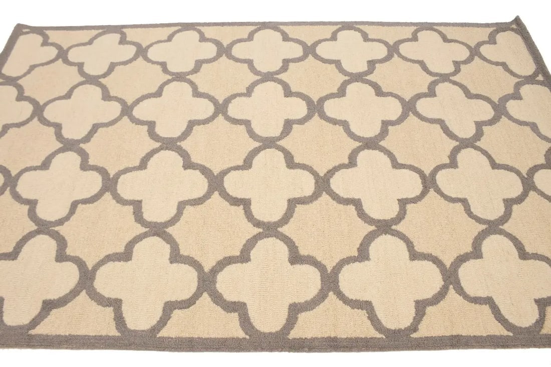Cream and Tan Trellis 5X8 Hand-Tufted Modern Rug - 6