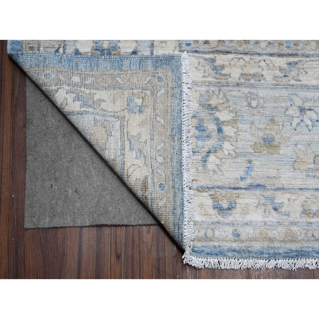Pacific Blue Hand Knotted Fine Peshawar Mahal Design Wool Oriental Rug - 4