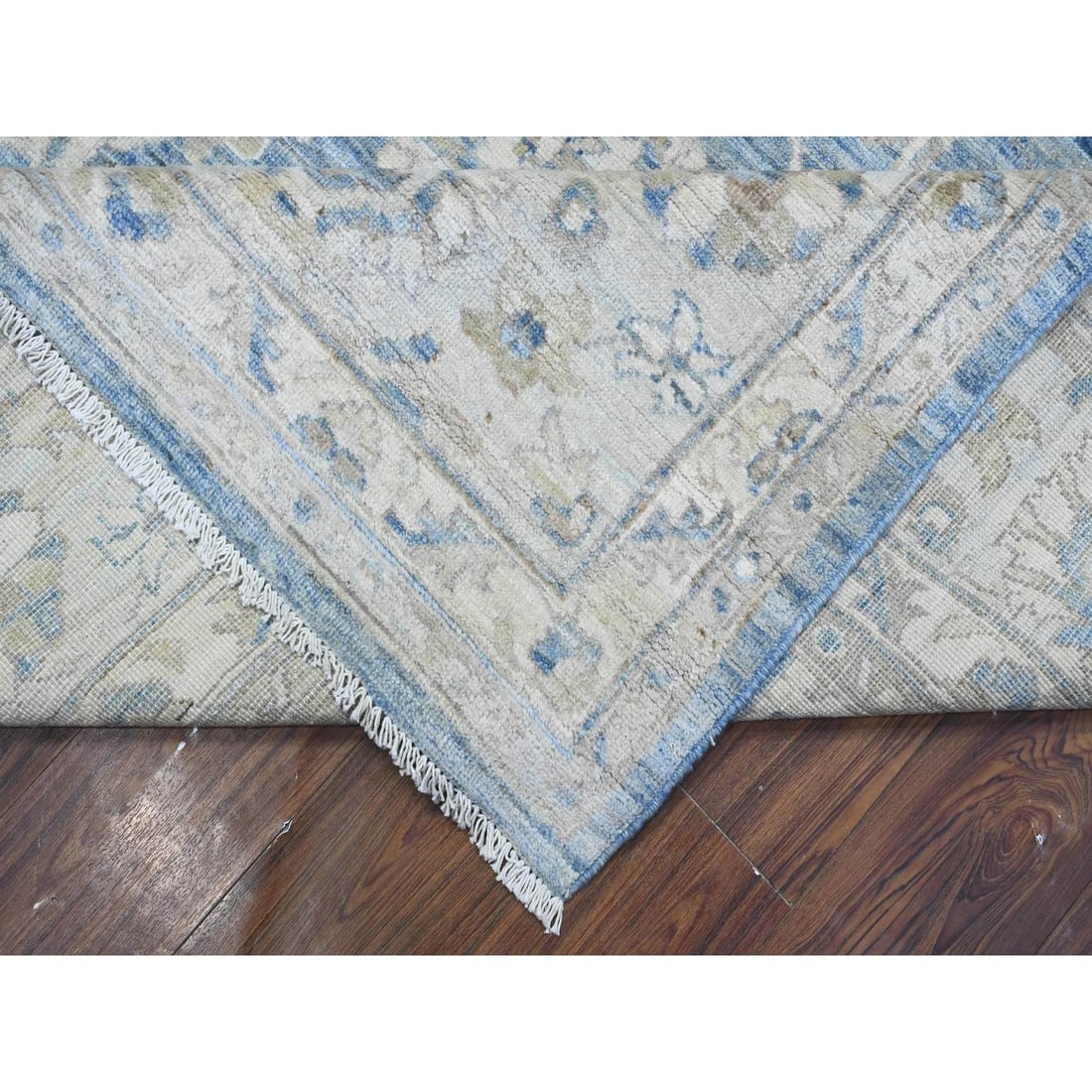 Pacific Blue Hand Knotted Fine Peshawar Mahal Design Wool Oriental Rug - 6