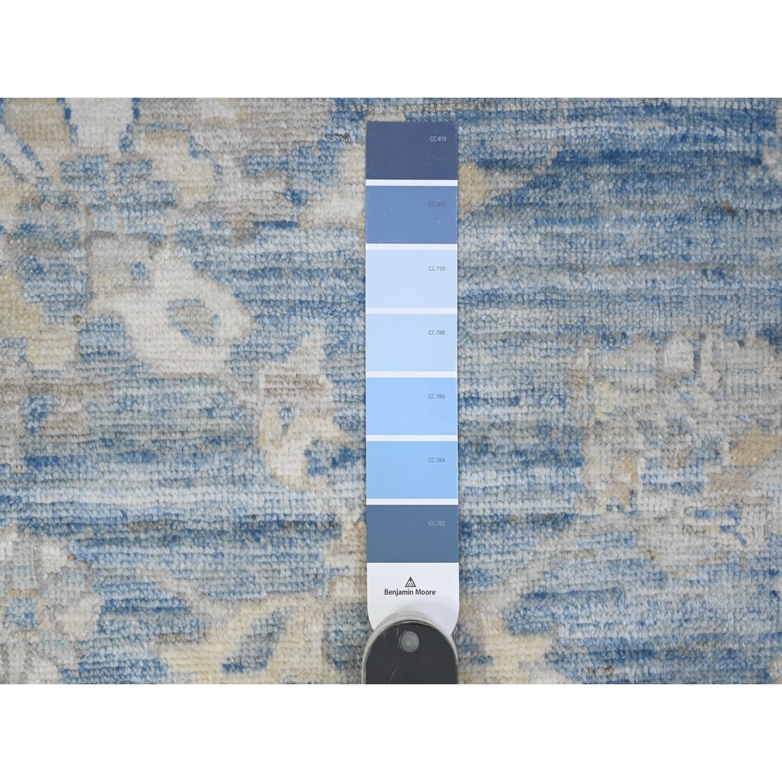 Pacific Blue Hand Knotted Fine Peshawar Mahal Design Wool Oriental Rug - 7