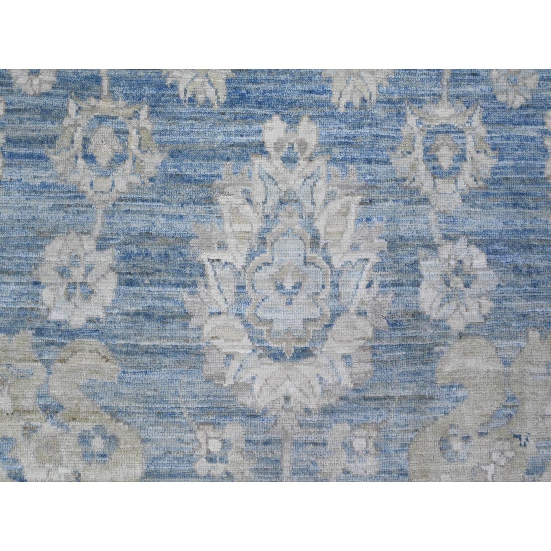 Pacific Blue Hand Knotted Fine Peshawar Mahal Design Wool Oriental Rug - 8