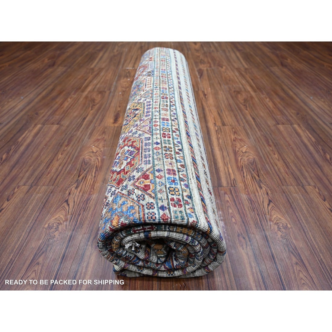 Vista White Afghan Super Kazak Wool Hand Knotted Oriental Rug - 9