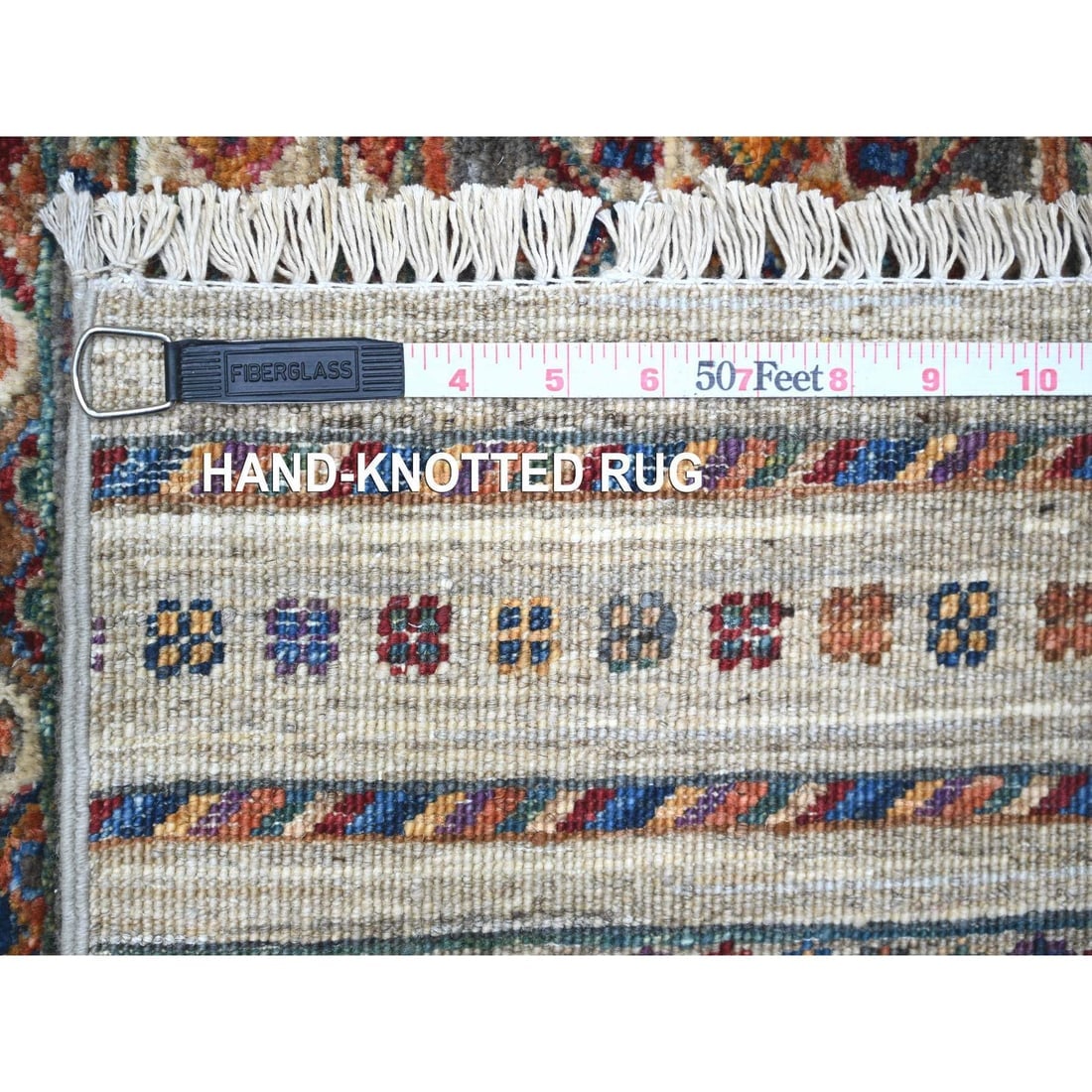 Vista White Afghan Super Kazak Wool Hand Knotted Oriental Rug - 11