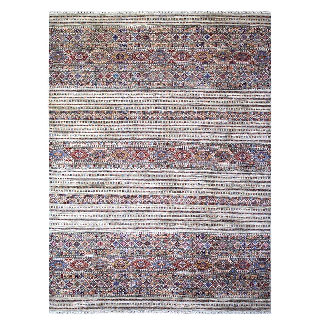 Vista White Afghan Super Kazak Wool Hand Knotted Oriental Rug: Title: Vista White Afghan Super Kazak Wool Hand Knotted Oriental Rug Description:This is a truly genuine one-of-a-kind. It has been Knotted for months and months in the centuries-old weaving craftsman