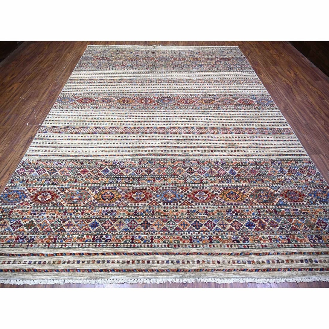 Vista White Afghan Super Kazak Wool Hand Knotted Oriental Rug - 2
