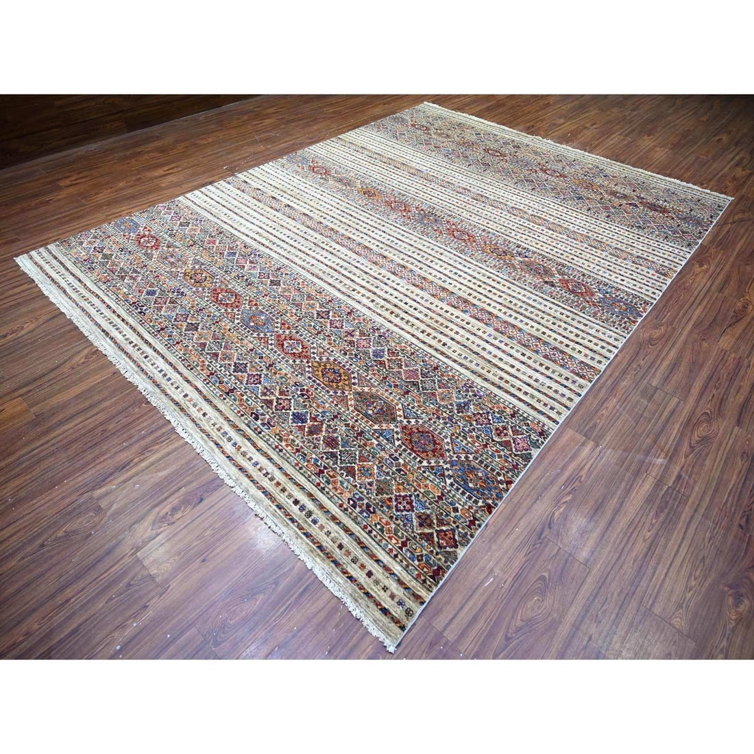 Vista White Afghan Super Kazak Wool Hand Knotted Oriental Rug - 3