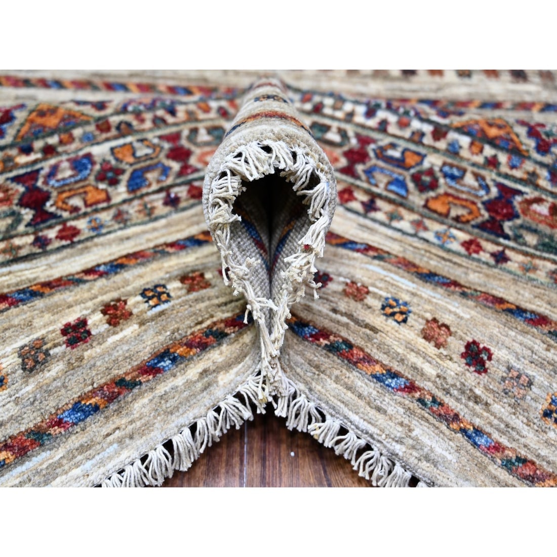 Vista White Afghan Super Kazak Wool Hand Knotted Oriental Rug - 5