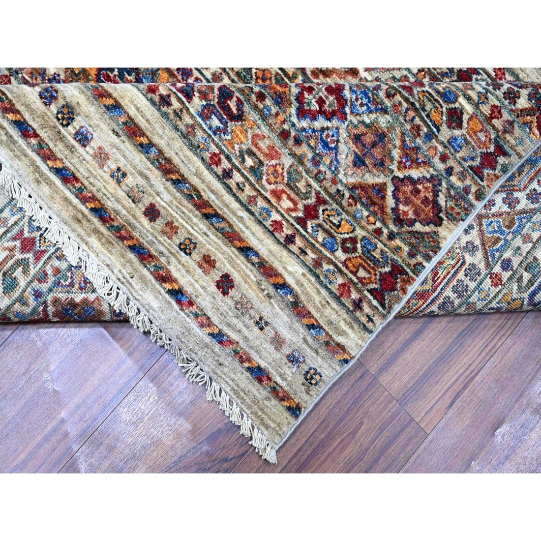 Vista White Afghan Super Kazak Wool Hand Knotted Oriental Rug - 6
