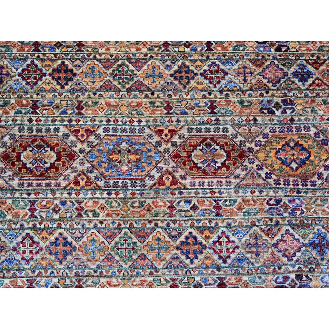 Vista White Afghan Super Kazak Wool Hand Knotted Oriental Rug - 8