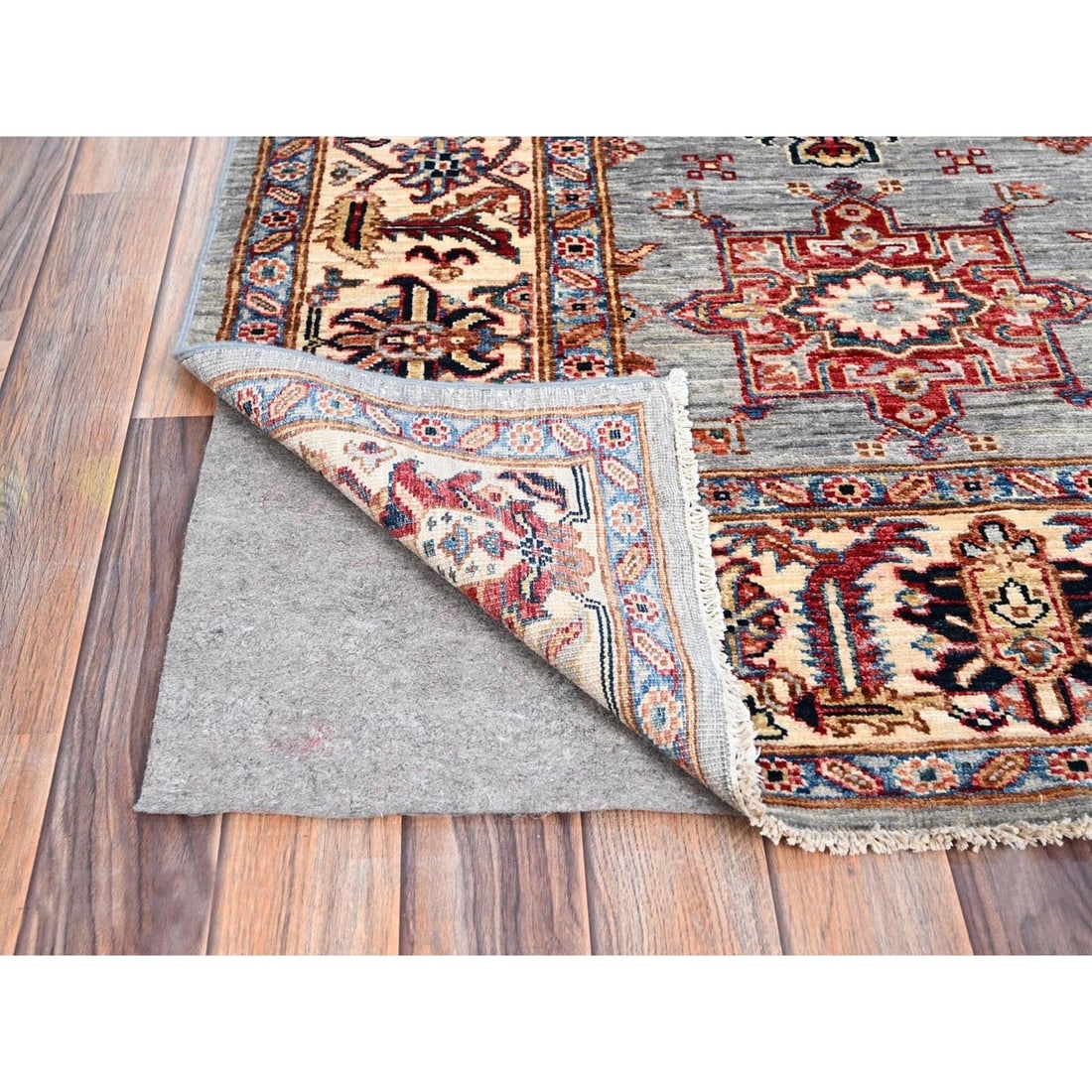 Metallic Gray Soft Wool Afghan Super Kazak Hand Knotted Oriental Rug - 4