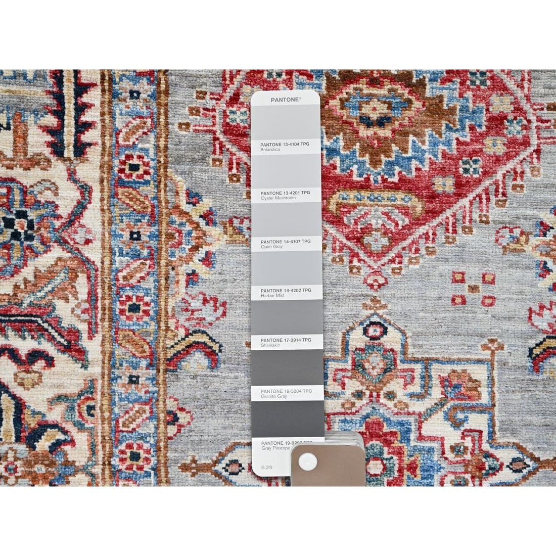 Metallic Gray Soft Wool Afghan Super Kazak Hand Knotted Oriental Rug - 7
