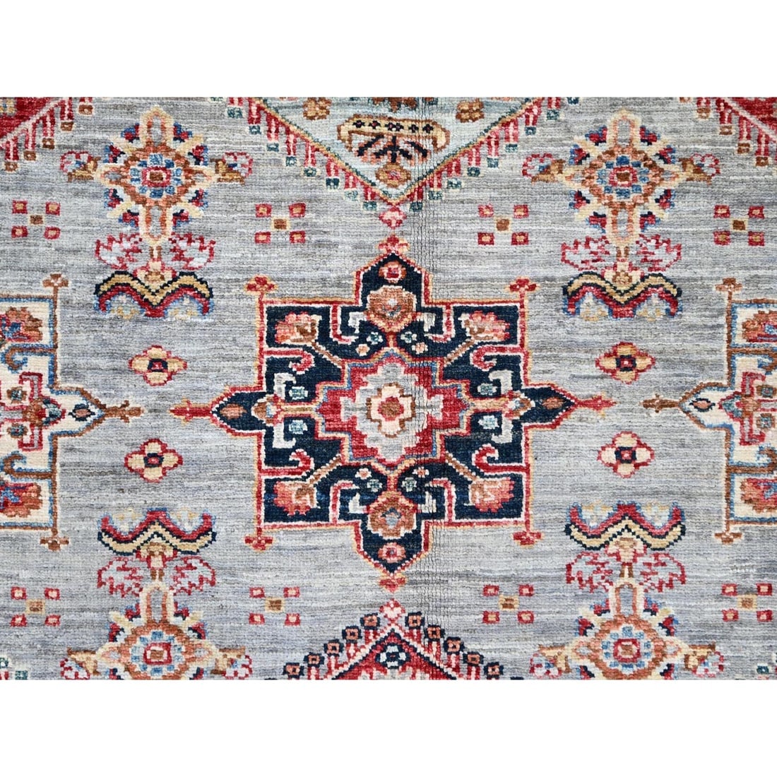 Metallic Gray Soft Wool Afghan Super Kazak Hand Knotted Oriental Rug - 8