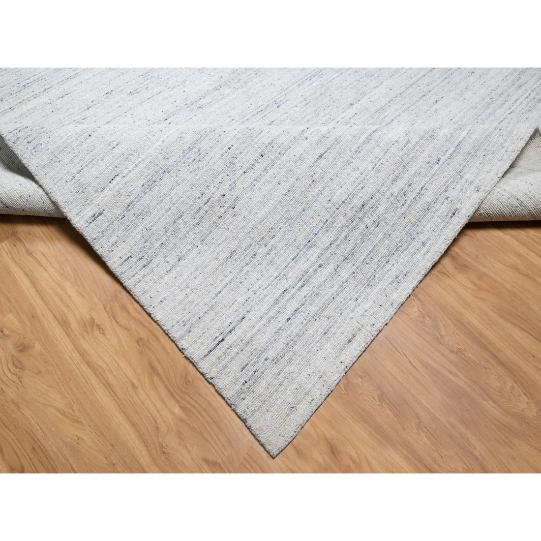 Ice Gray Modern Striae Design Tone on Tone Soft Wool Hand Loomed Rug - 6